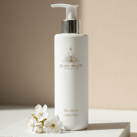 klärendes Gesichtsreinigungsgel mit Mikrosilber in weißer Pumpflasche