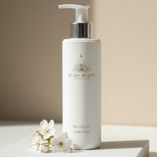 klärendes Gesichtsreinigungsgel mit Mikrosilber in weißer Pumpflasche